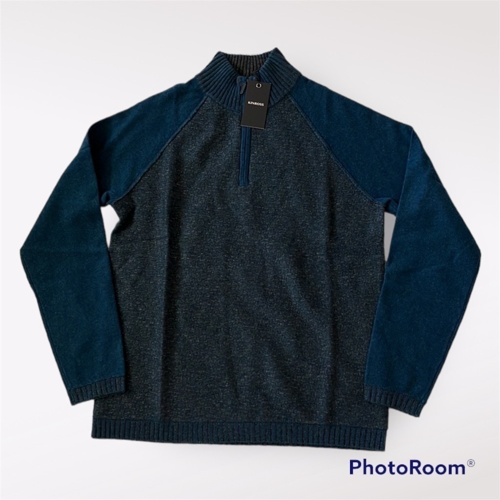 New Kinross Mens reverse houndstooth quarter zip mock neck sweatshirt Medium